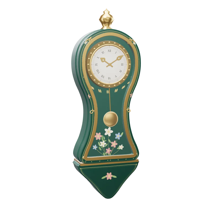 Pendule neuchâteloise laquée verte, bronzes dorés, balancier qui bat derrière la porte vitrée