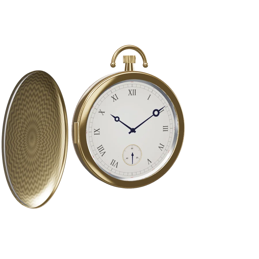 Montre de poche savonnette en or qui tourne et ouvre son couvercle